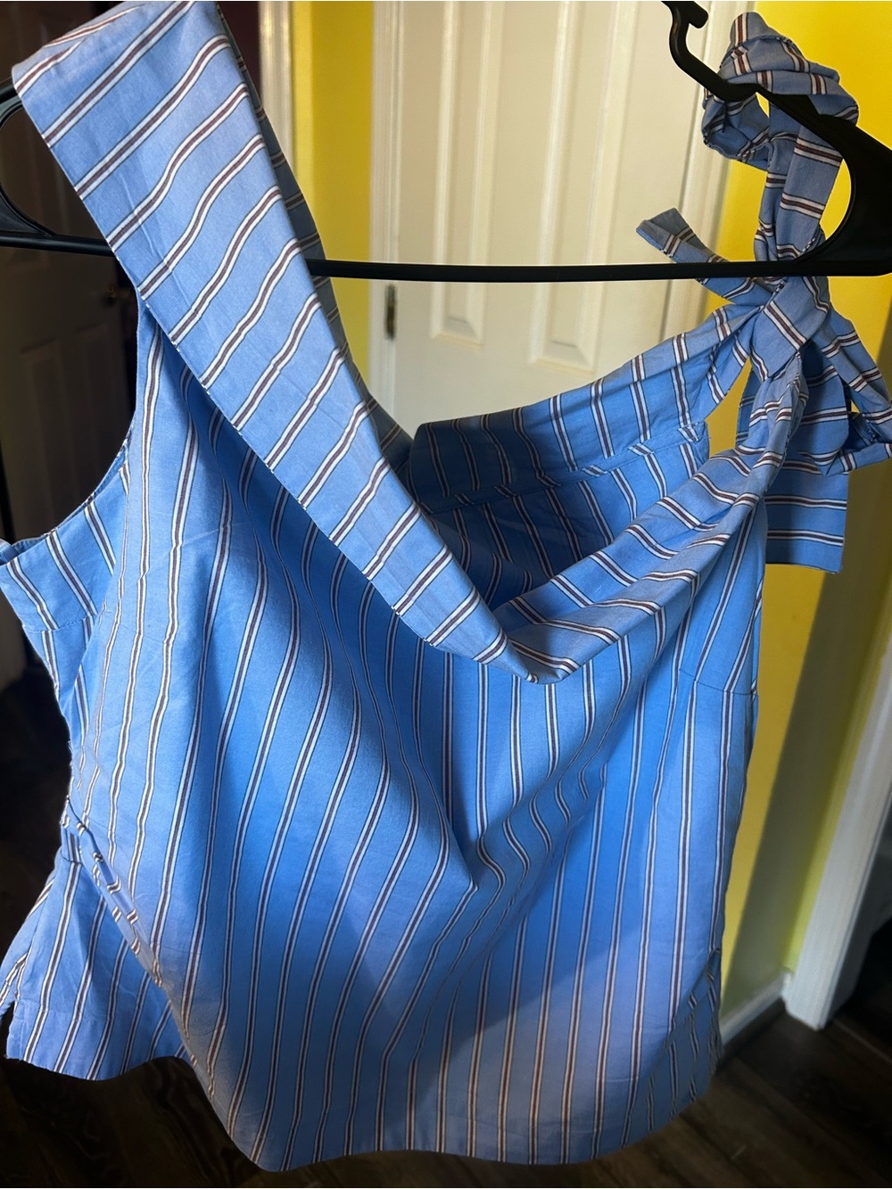 LOFT Blue and White Striped One-Shoulder Tie Dress